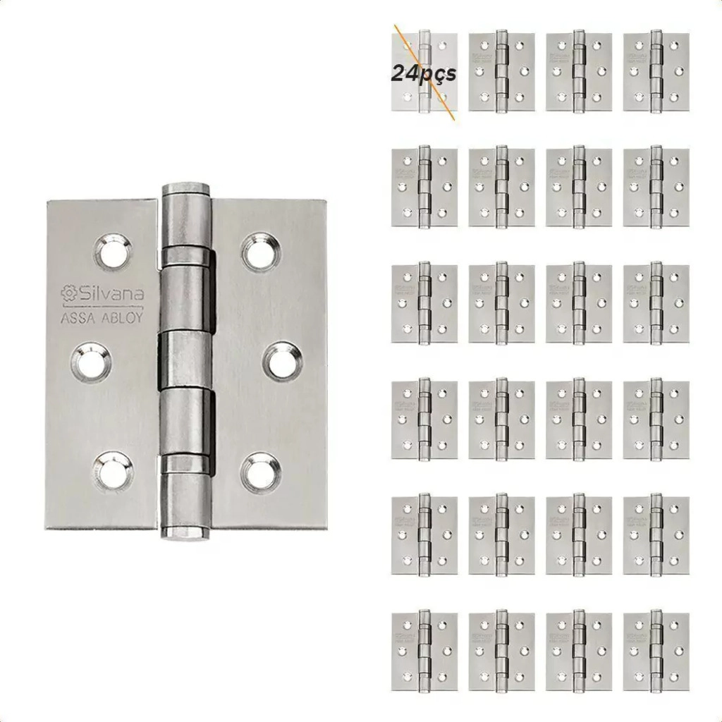 Dobradiça 882 Até 25kg - 3"x 2,5" Inox Esc - Silvana 24PÇS