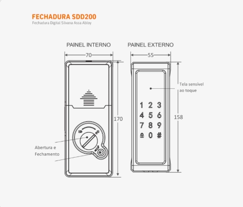 Fechadura Digital Sobrepor Silvana SDD200 - Preto