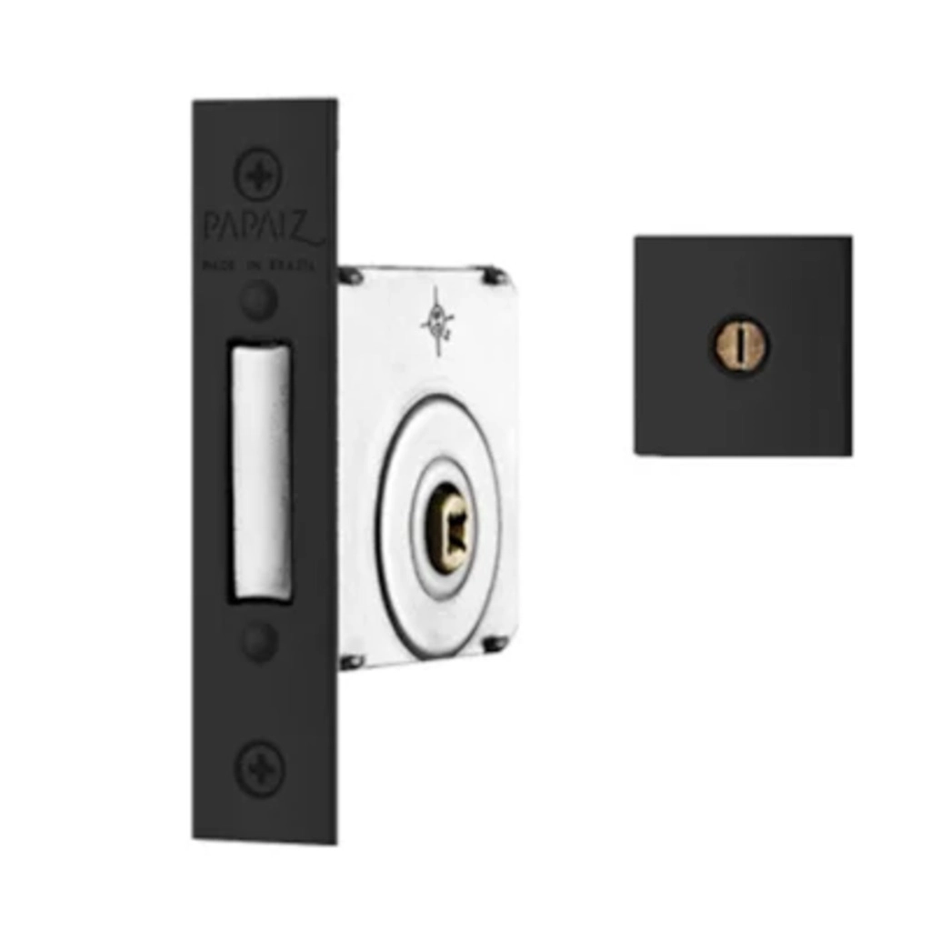 Fechadura Jogo Trava Auxiliar Dupla Tetra 40mm Roseta Quadrada Preto Fosco Papaiz